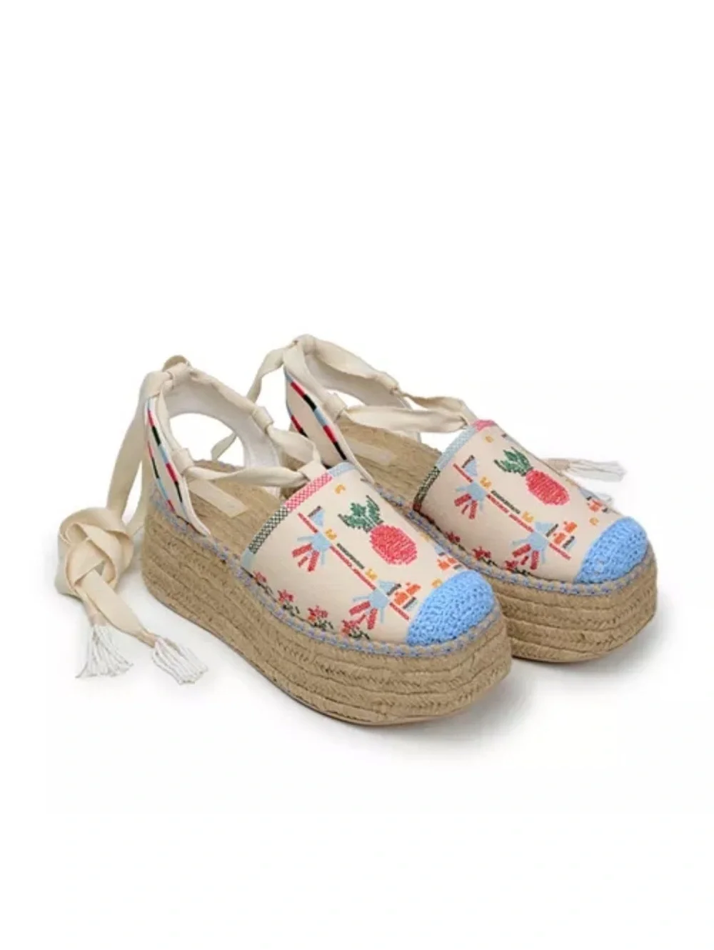 FARM Rio Paradise Bead Embellished Espadrille Platform Shoes Size 11 NWT+DustBag